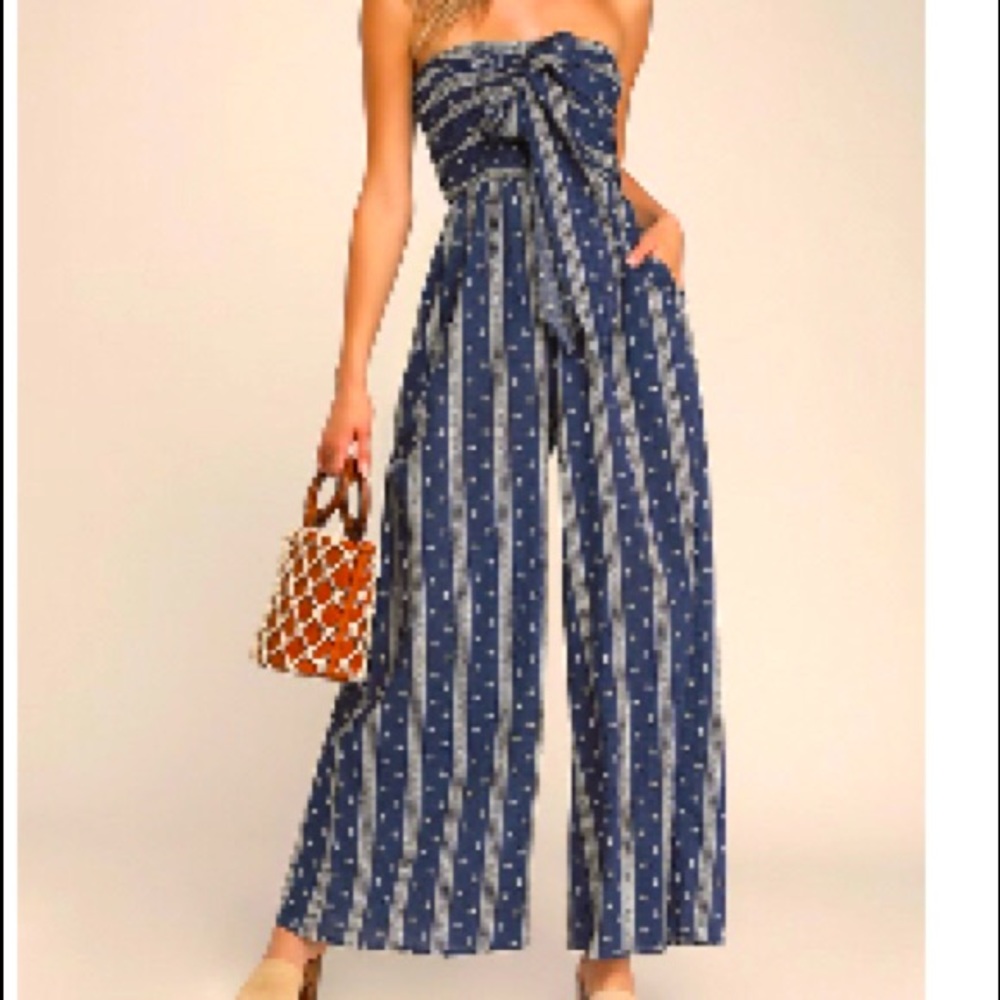 COPY - Navy Blue Print Strapless jumpsuit